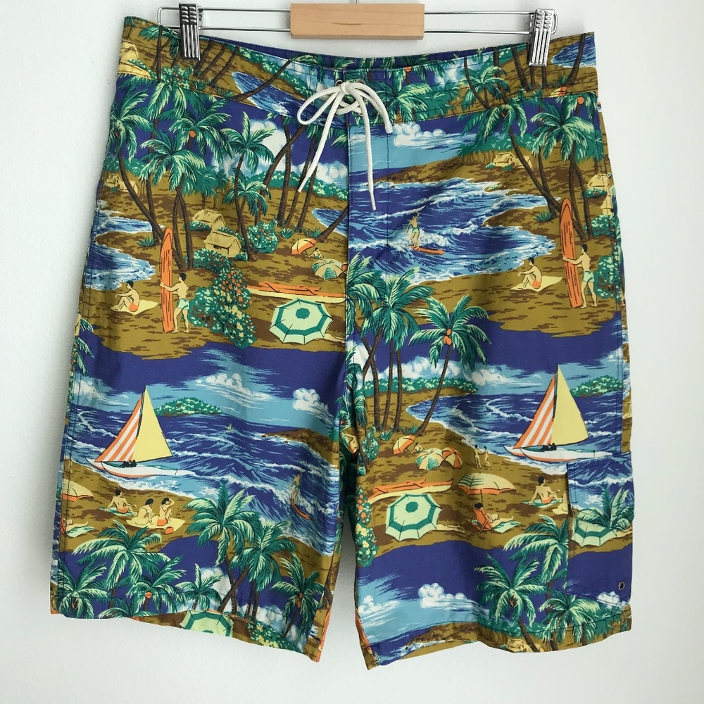 Polo Ralph Lauren Men's Board Shorts Vintage Hawaiian Surfing Size 34